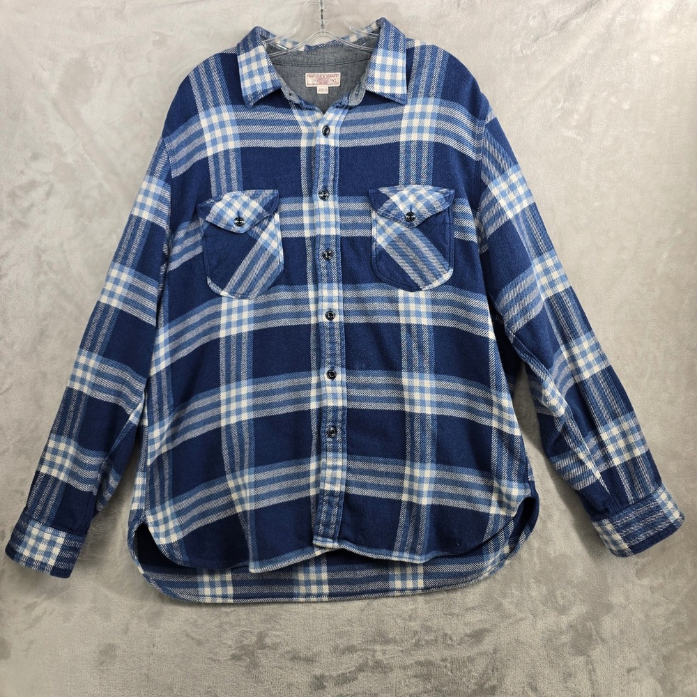Wallace & Barnes Plaid Flannel‎ Shirt Blue White Mens XL heavy cotton Shacket